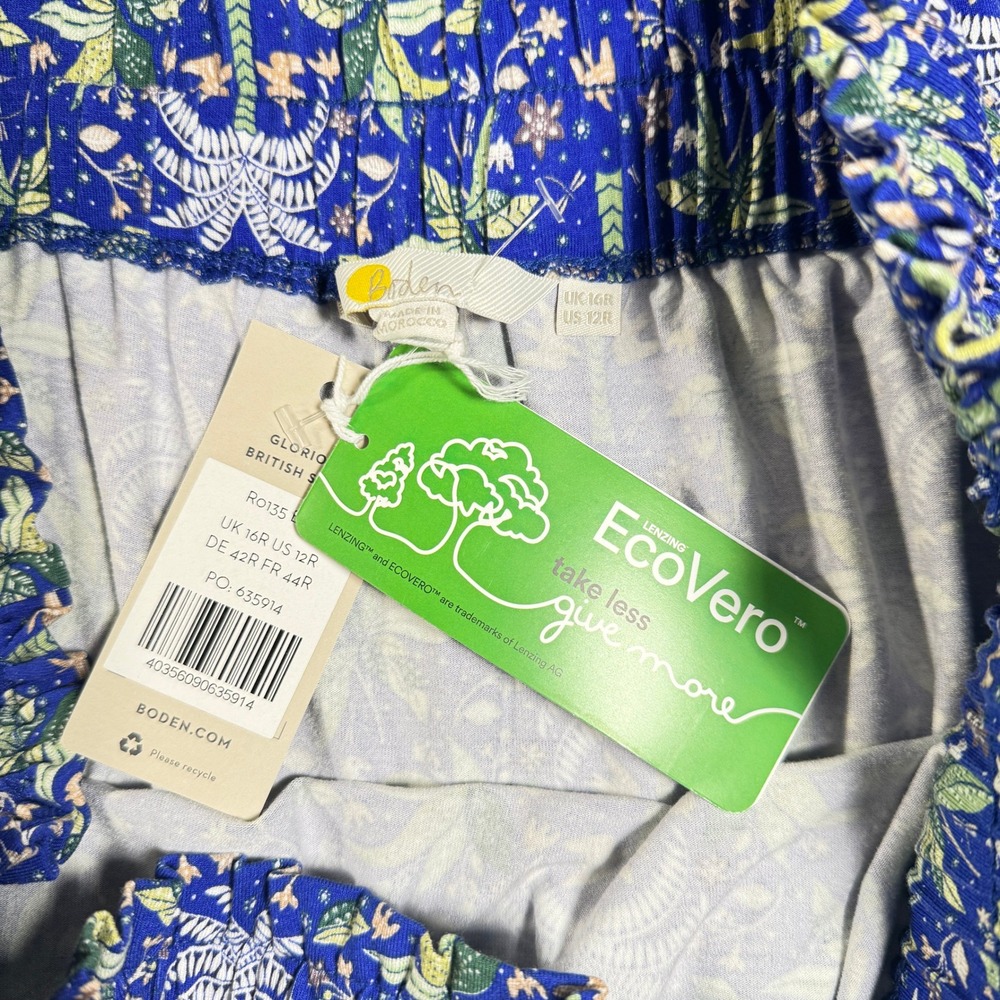 Boden Maxi Skirt Blue Palm Tree Print Elastic Waist Women's‎ US 12R Pockets NWT - Picture 9 of 16